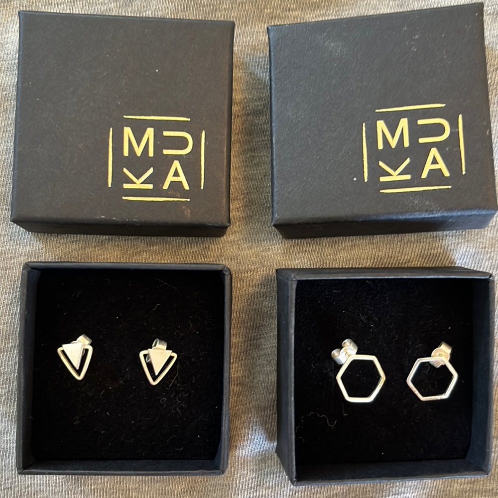 Sterling Silver Hexagon Earrings and Triangle Earrings Two Pairs